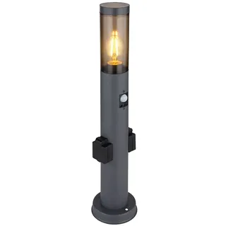 LED Sockelleuchte, Bewegungsmelder, 2x Steckdose, anthrazit H 60 cm - Grau