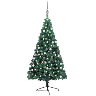 vidaXL Künstlicher Halb-Weihnachtsbaum Beleuchtung Kugeln Grün 180 cm