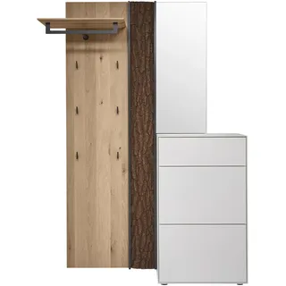 Johann Jakob Garderobe, Weiß, Eiche, Holz, Metall, Glas, 3-teilig, Kernbirke, Kerneiche, massiv, 125x196x39 cm, Garderobe, Garderoben-Set & Garderoben-Serien, Garderoben-Sets