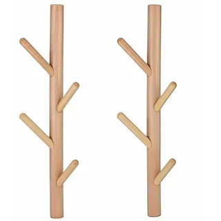 Garderobe und Hutständer, Wandmontage, stabiler Holz-Garderobenständer, Eingangsbereich, Baum, Garderobenbaum mit solider Basis für Hut, Kleidung, Geldbörse, Schals, Regenschirm, 2 Stück (Natur)