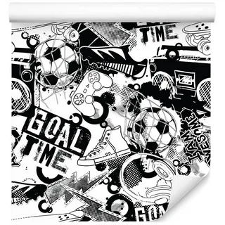 Muralo Vlies Tapete 10m Tapeten Rollen für Jugend Fußball Graffiti Musik Vliestapete 1000 x 53cm Wand Tapete Wohnzimmer Schlafzimmer Moderne Wanddeko Wand Dekoration