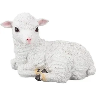 Famanu Gartenfigur Schaf - Tierfigur Lamm - Außen Dekoration - Lebensechte Form - 22 x 16 x 15 cm - Natürlich