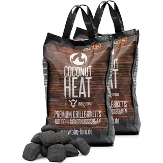 BBQ-Toro Coconut Heat 20 kg | Premium Kokos Grillbriketts für Longjobs, 100% Kokosnussschalen | Kokosnuss Holzkohle für Dutch Oven | Kokosnuss Briketts Grillkohle Grill Holzkohle Cocos Grillbrikett