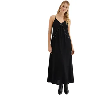 bequemes Damen Maxi Kleid ausgestelltes Baumwoll-Kleid mit Spaghetti-Trägern 905163 Schwarz - 36
