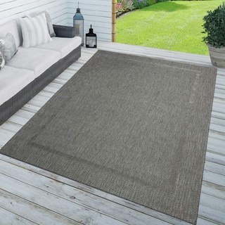 TT Home Teppich In-& Outdoor Balkon Küchenteppich Einfarbig Sisal Design Bordüre Schwarz, Größe:120x170 cm