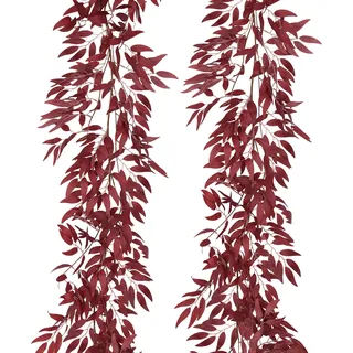 RECUTMS Künstliche Weidenblätter zum Aufhängen, 2 Stück, 150 cm, künstliche Seide, Burgunderrot, Efeu, Herbstgirlande, künstliches Grün, für drinnen und draußen, Valentinstag, Hochzeit, Geburtstag