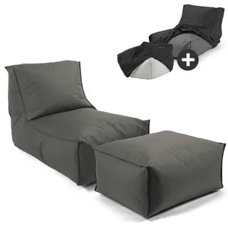 mokebo Sitzsack mit Hocker mit Wasserabweisender Schutzhülle Der Sundowner Bean Bag mit Füllung für Indoor und Outdoor in Beige Anthrazit