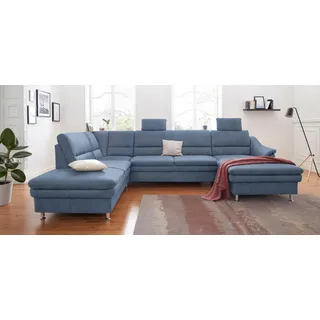 sit&more Wohnlandschaft SIT & MORE "Cardoso U-Form", blau, B:324cm H:90cm T:90cm, Luxus-Microfaser 1 (100% Polyester);Luxus-Microfaser 2 (100% Polyester);Luxus-Microfaser ALTARA NUBUCK (100% Polyester), Sofas, Wohnlandschaft, mit Federkern und Kopfstützen, mit 