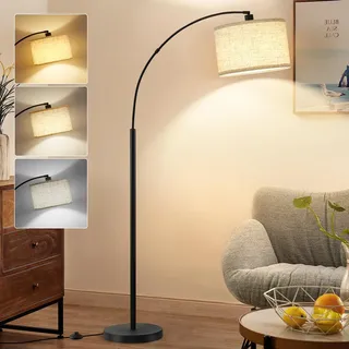 GyroVu Wohnzimmer Stehlampe, 161cm Bogenlampe mit Verstellbarem Lampenkopf & Fußschalter, Moderne Stehlampe mit 3 Farbtemperaturen, Standleuchte für Wohnzimmer Schlafzimmer und Büro Stehleuchte