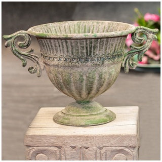 Antikas Blumentopf Französische Vase aus Eisen, Rund, Shabby Look, Blumenvase grün