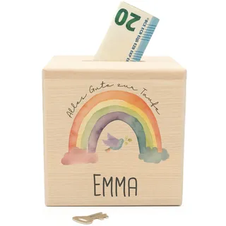Geschenkfreude Spardose personalisiert - tolles und einzigartiges Taufgeschenk - Geschenke für die Taufe Geschenk Junge Mädchen - personalisiertes Geschenk zur Taufe - Regenbogen