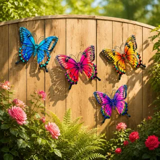 Recitem 4 Stück Metall Schmetterling Garten Deko für Außen, Schmetterling Wanddeko, Schmetterlinge Gartenskulptur Zaundeko, Wandkunst für Garten Hof Zäune Wohnzimmer Schlafzimmer (B)