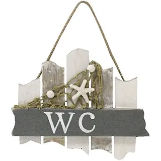 WC Badezimmer Schild 18 cm mit Netzt, Muschel und Seestern Beach Maritim