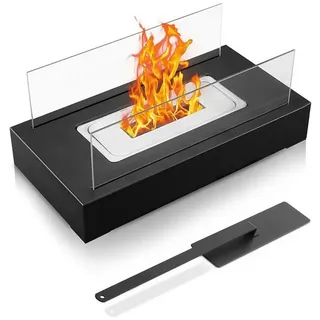 XDeer Tischfeuer Tischkamin für Indoor und Outdoor mit Löschgerät und, Sicherheitsglas Bioethanol Tischkamin Tischfeuer Terrassenfeuer schwarz