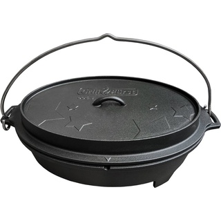 Grillfürst Feuertopf Dutch Oven BBQ Gusseisentopf 6,4 Liter, Gusseisen emalliert (1 Stück), in flachem ovalen Design schwarz
