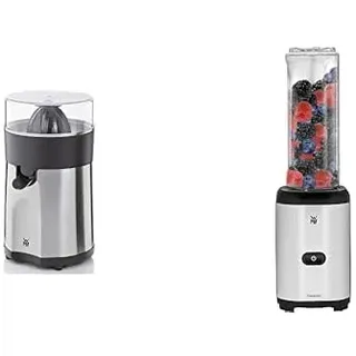 WMF Stelio Saftpresse elektrisch, Zitruspresse, Orangenpresse, 85 Watt, 2 Presskegel & Kult X Mix & Go Mini Smoothie Maker, Standmixer, Blender elektrisch, Shake Mixer 300 Watt