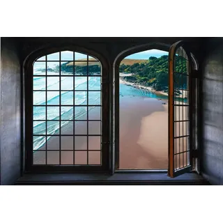 queence Wandsticker Sandstrand, Wandsticker, Wandbild, selbstklebend, 3D, Fenster bunt