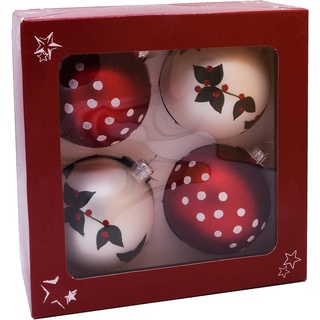 VITBIS Glas Weihnachtskugeln 4-TLG. rot/weiß ⌀ 8 cm handdekoriert handbemalt