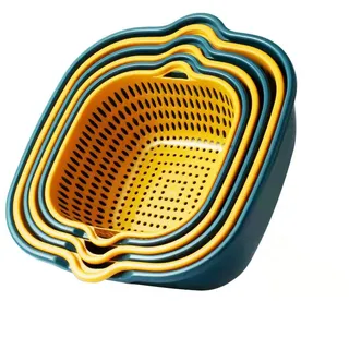 HAOHIZE Kunststoff Küchensieb Schüssel-Set, Nudelsieb Kunststoff, Sieb Küche Plastik, Obst Gemüse Waschkorb, Lebensmittelsiebe und Siebe, 2-Tier Stapelbarer Sieb Waschtrockner, Geschirrspülfest