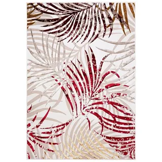 Mazovia Designteppich Modern Teppich für Wohnzimmer- Beige Creme mit Gold, 140 x 200 cm, Glänzende,Palmenzweige Feder,Modern,Höhe 10 mm,Weich,Pflegeleicht beige|braun 140 x 200 cm