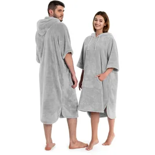 OTTO home Badeponcho Lillou, Surfponcho ideal für Sauna, Spa & im Urlaub, Langform, Microfaser, Kapuze, ohne, weich und kuschelig, plüsch, Fleece, Unisex, für Damen und Herren grau XXL/XXXL | 130 cm
