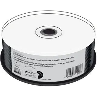 MediaRange MR241 CD-R 700MB, 80min 52-fache Schreibgeschwindigkeit, vollflächig bedruckbar (Tintenstrahldrucker), schwarze Schreibseite, 25er Cakebox