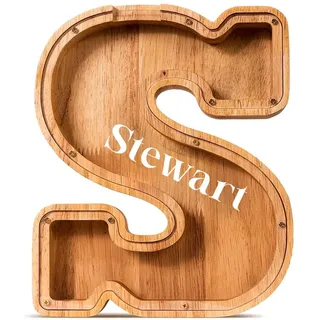 Personalisierte Spardose für Kinder,Spardose für Jungen und Mädchen,Spardose aus Holz mit großen Buchstaben,bruchsichere Spardose,lustige Geschenke für Geburtstage,Weihnachten(Buchstabe-S)