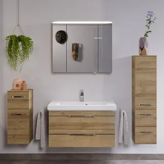 Pelipal Balto Badmöbel-Set 92,4 cm, inkl. Spiegelschrank, Highboard und Midischrank, Badmöbel,