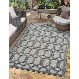 Myflair Möbel & Accessoires Outdoorteppich Thala, LAGERRÄUMUNG, rechteckig, Höhe: 8 mm, modernes Design, Hoch-Tief Effekt, Outdoor geeignet, Balkon, Terrasse grau|schwarz 100 cm x 160 cm x 8 mm