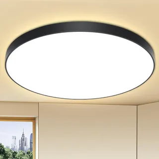 Deckenlampe LED Deckenleuchte Ø28cm 24W,4000K,2000LM,IP44 Wasserfest Rund Badezimmer Lampe,Küchenlampen Decke Badlampe Modern Schlicht Weiß Ultra Dünn Ideal für Bad/Balkon/Flur/Schlafzimmer-Schwarz