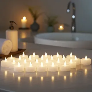 30er-Set LED-Teelichter, weiss mit realistischem Flackern, inkl. Batterien - Klassisch-modernes Design für stimmungsvolle Momente