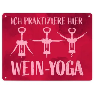 speecheese Metallschild Ich praktiziere hier Wein-Yoga - Metallschild mit Yoga-Korkenziehern 28 x 21 cm | 21 cm