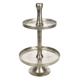 Aluminium Etagere 2-stöckig 67 cm – Silber Antik-Optik, 2 große Platten Ø 40/32 cm, leicht und stabil, Dekotisch für Obst, Tee-Service und He...