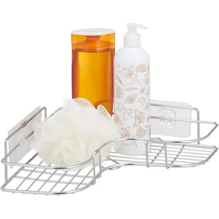 Relaxdays Duschablage Ecke, HxBxT: 7x26,5x26,5 cm, silber | Duschkorb zum Kleben, Edelstahl, Duscheckregal für Shampoo