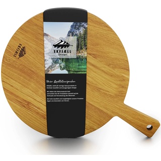 EKFJAELL Premium Pizzabrett Holz Eiche 40x30x2 cm - ca. 30 cm Durchmesser mit Griff, antibakteriell & sonnenblumenölbeschichtet, Pizza Schneidebrett Holz rund, Jausenbrett Holz, Käsebrett Holz
