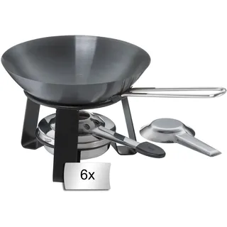Kela Mini-Woks mit Rechaud 6er Set JOY, Ø 18 cm - Stahl - Edelstahlgriff - mit Pastenbrenner - 6er Set