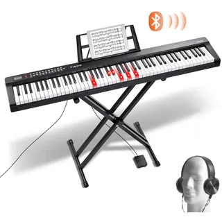 Vevor Digitales Klavier mit 88 Tasten, halbgewichtete Tasten, Klavierset mit verstellbarem Ständer, integrierten Lautsprechern, Sustain-Pedal, Kopfhörern, Bluetooth, MIDI, USB für Anfänger