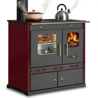 Prometey Küchenofen Holzherd ECO LUX INOX, Edelstahlbackfach, bordeaux, linke Version