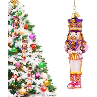 Hzyc Rosa Nussknacker Weihnachtsbaumschmuck,Glas-Weihnachtsschmuck | Grün Nussknacker Ornament zum Aufhängen,Weihnachtsdekorationen für Feiertage, Partys, Zuhause und Geschenk