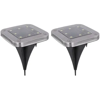 Solarlampe Garten Deko Solarlampen für Außen Wegelampe Bodenleuchte Gartenleuchten Solar mit Erdspieß, Kunststoff Edelstahl, LED kaltweiß, LxBxH 10x10x13 cm, 2er Set