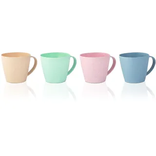 GWOZI Kaffeetassen aus Weizenstroh - Unzerbrechliche Kaffeetasse Set von 4 - Leichte Tassen für Kaffee, Tee, Suppe, Wasser, Mundwasser - Wiederverwendbare Kunststoffbecher mit Griffen für Küche & Bad