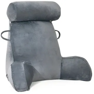 GKXLH Lesekissen - Samt Lesekissen für das Sitzen im Bett Erwachsene, Rückenkissen für das Sitzen im Bett mit rundem Kissen, Rücken-Arm-Unterstützung Bettruhekissen mit Arm & Tasche & waschbarer Bezug