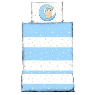 one-home Kinder Baby Bettwäsche 100x135 cm Teddy Bären Sterne Jungen Mädchen Microfaser, Farbe:blau