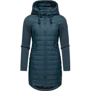 Steppmantel RAGWEAR "Lucinda Long", Damen, Gr. XXXL (46), blau (petrol), Obermaterial: 100% Polyester, Obermaterial Ärmel: 100% Baumwolle, Futter: 100% Polyester, Wattierung: 100% Polyester, sportlich, figurumspielend Po-bedeckend, hoch geschlossener Ausschnitt, Langarm Ärmel ohne Ärmelschlitz normaler Saum, Mäntel, Mantel aus modernem Materialmix mit Kapuze
