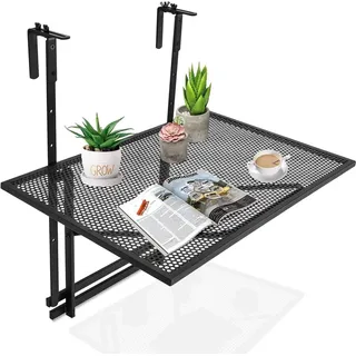 Gartentisch klappbar, Balkonhängetisch 5-stufig höhenverstellbar, Balkontisch bis 20kg belastbar, Klapptisch Metall - Schwarz
