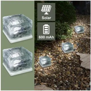 EAXUS Solarleuchte Glas 2er Set mit Dämmerungssensor transparent, weiß