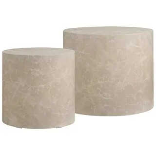 LebensWohnArt Couchtisch 2er Couchtisch-Set POSTATO 50cm rund Design Marmor-Look creme beige
