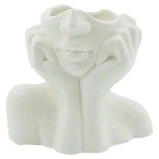 Huachaoxiang Moderne Vasen Deko, Kreativität Keramik Gesichtsvase Weiß Blumentopf Statue Künstlerische Kopf Gross Heimdekoration Für Pampasgras,Weiß