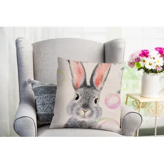 Dekokissen QUEENCE "Bambino", bunt (bunt, grau, bedruckt), B:40cm L:40cm, Polyester, Dekokissen_Sitzkissen_Kissenhüllen, süßer Hase