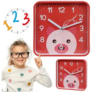 Sarcia.eu Wanduhr Schwein Wanduhr analog, quadratische Uhr für Kinder 20,2x20,2 cm